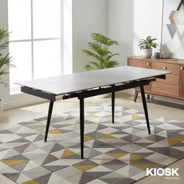KIOSK DI-2525 Extendable Dining Table, Gloss Italy Gray Ceramic