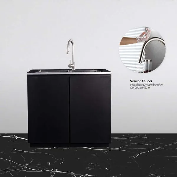 Kitchen Cabinet dengan wastafel 2 mangkuk dari stainless steel 304 + Kran Sensor Teknologi Tinggi